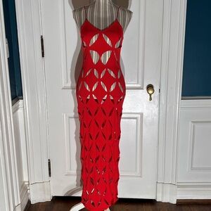 Cutout Maxi Dress medium bodycon reddish orange women’s D391